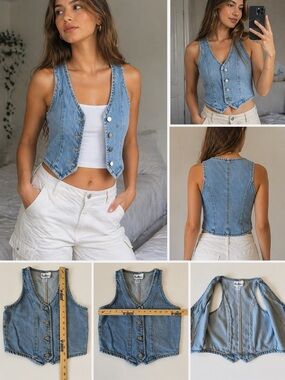 Rare Editions Light Blue Denim Button Front Tank Vest